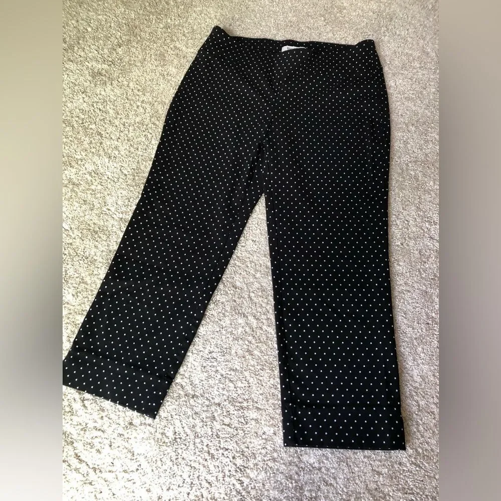 White House Black Market Women sz 10 Polka Dot Slim Ankle Pants cropped pull-up